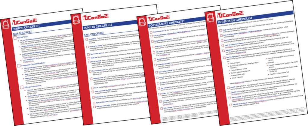 PDF previews of Freshman, Sophomore, Junior, and Senior UCG2 Checklists