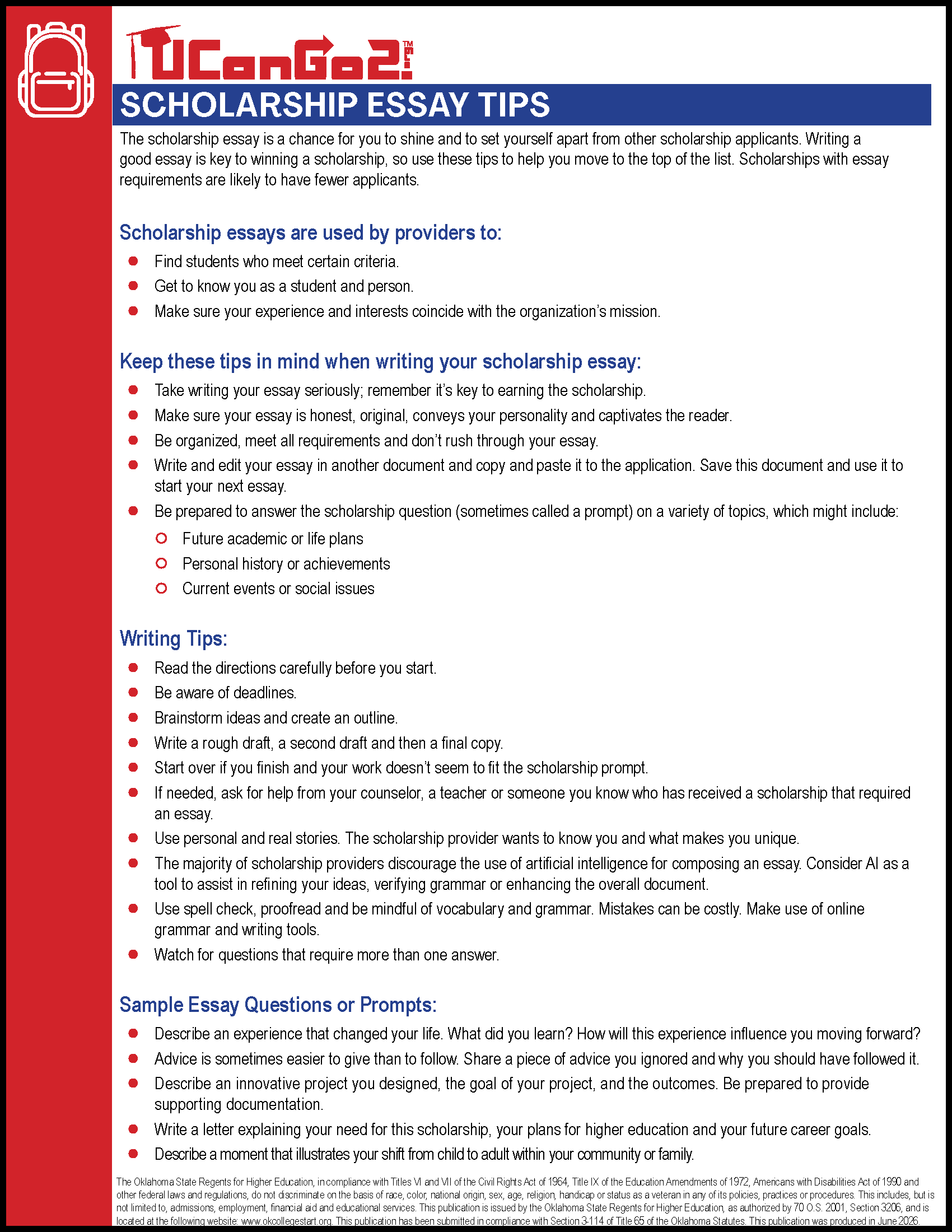 Image preview of Scholarship Essay Tips publication